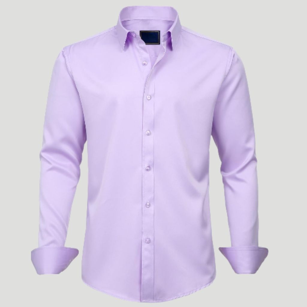 Men Dress Shirt Solid Long Sleeve Wrinkle