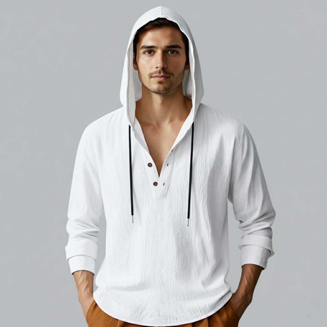 Men’s Cotton Linen Hooded Button Down Shirt