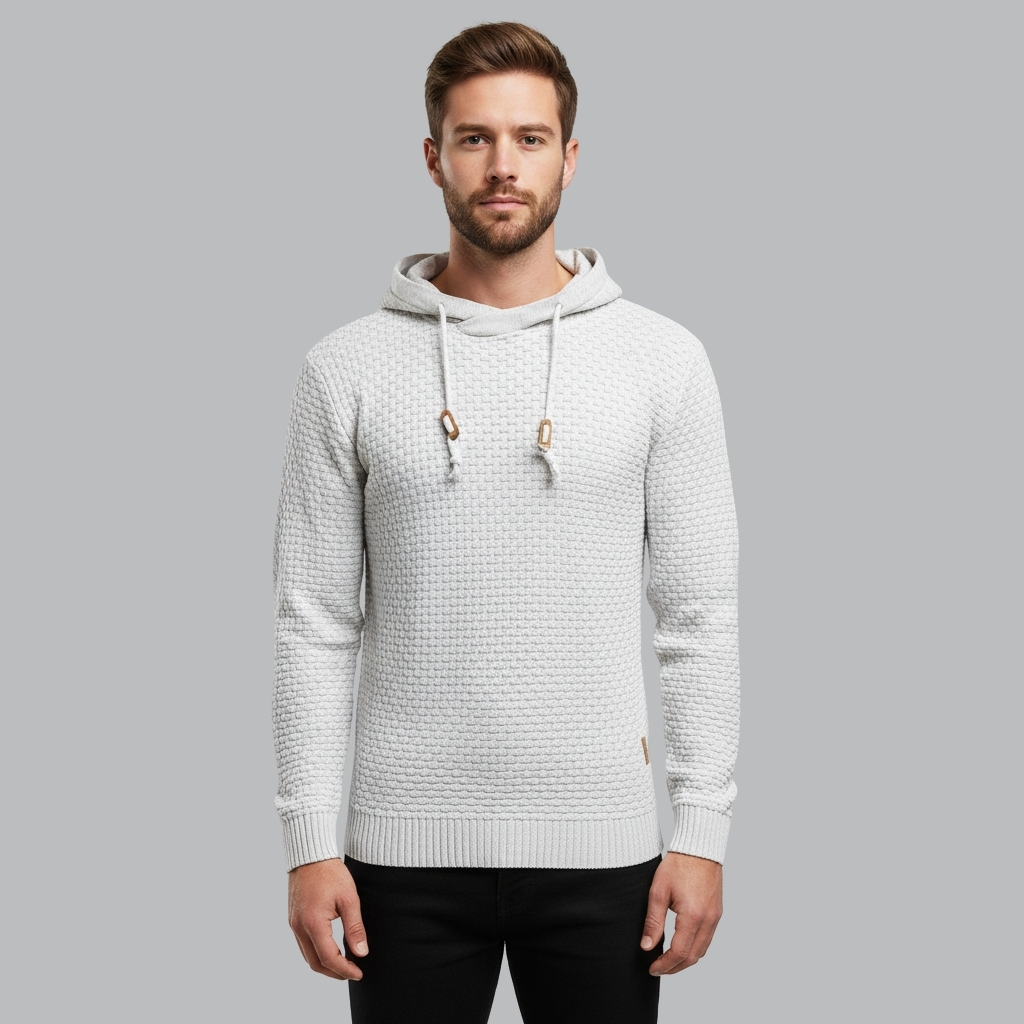 Mens Long Sleeve Solid Knitted Hoodie