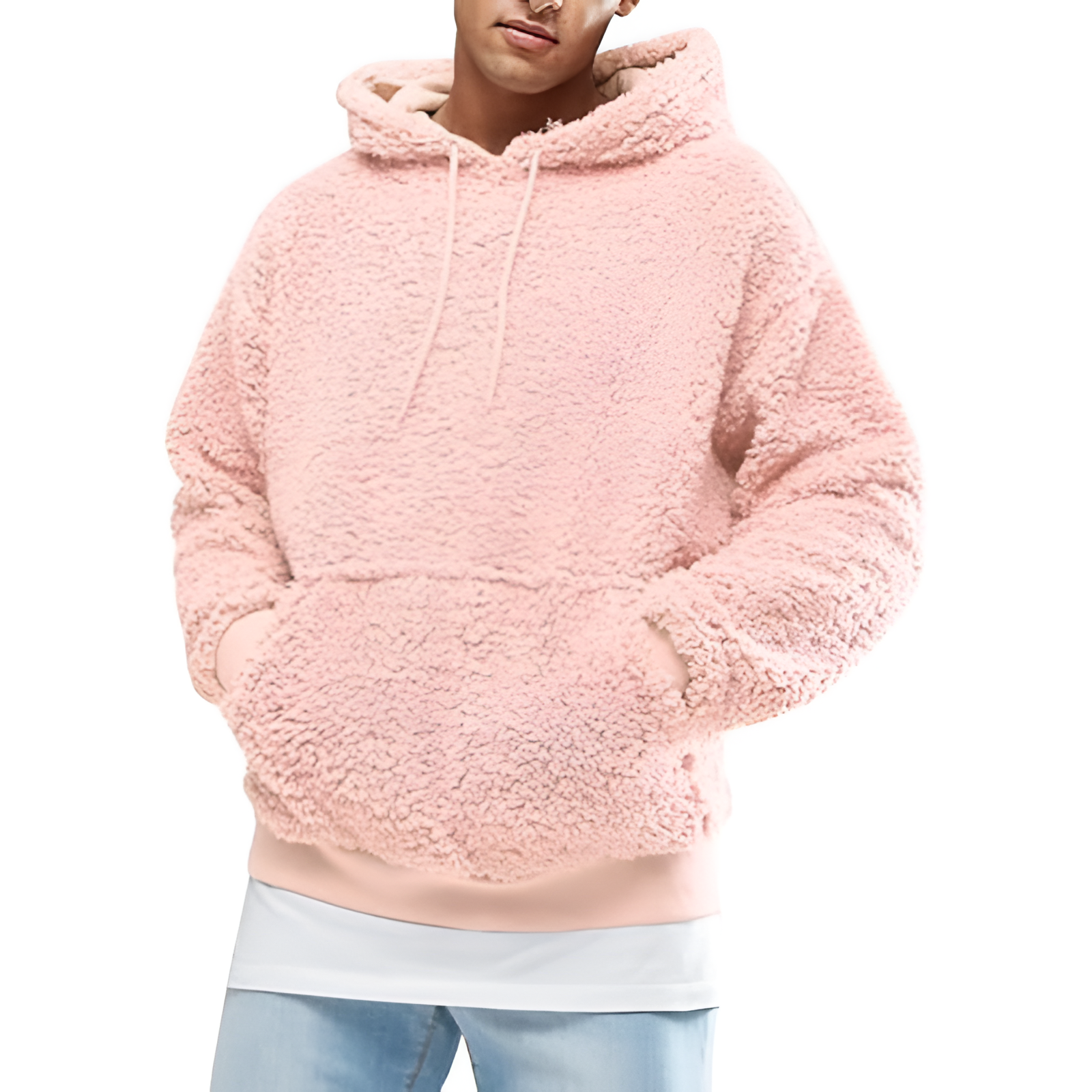 Mens Fuzzy Sherpa Pullover Hoodie Sweatshirts Long Sleeve Sport Front Pocket Military Fall Outwear Winter Hooded