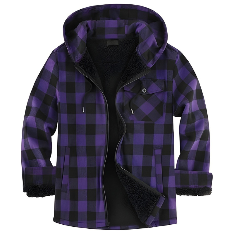 Men Flannel Plaid Jacket Warm Sherpa Lined Fleece Hoodies for Men Zip Up Thick Jackets Winter Coat with Pocket
