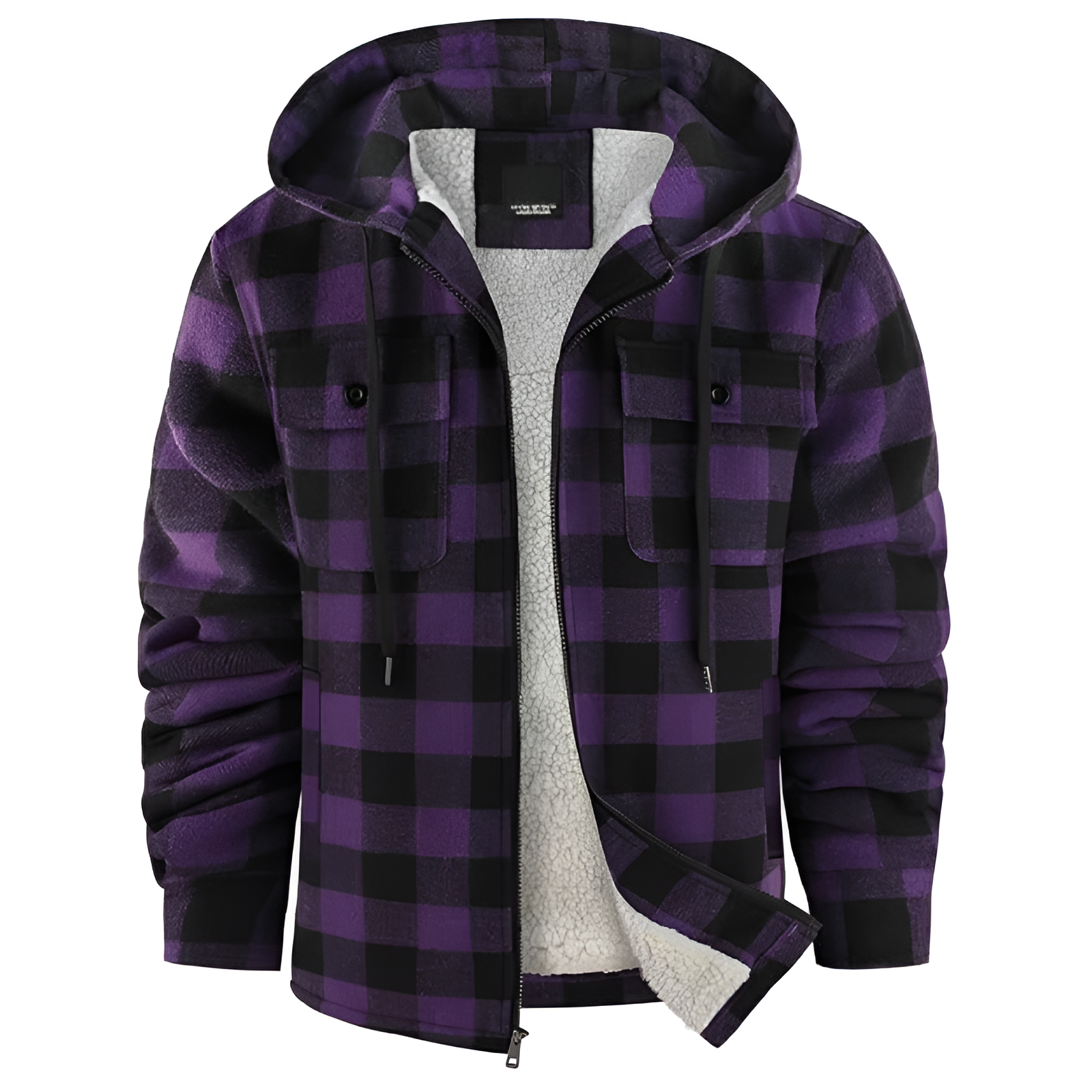 Men Flannel Hooded Jacket Fleece Sherpa Lined Plaid Shirts Jackets Zip Up Sweatshirt Hoodies for Men with 4 Pockets