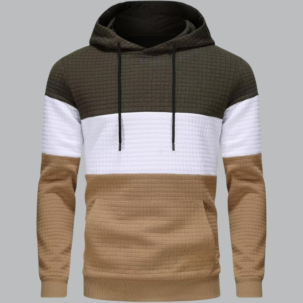 Pullover Plaid Jacquard Long Sleeve Drawstring Hipster Casual Hooded