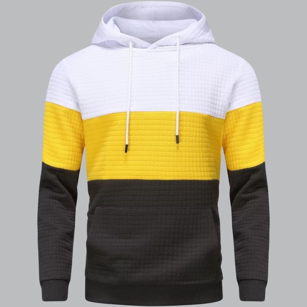 Pullover Plaid Jacquard Long Sleeve Drawstring Hipster Casual Hooded