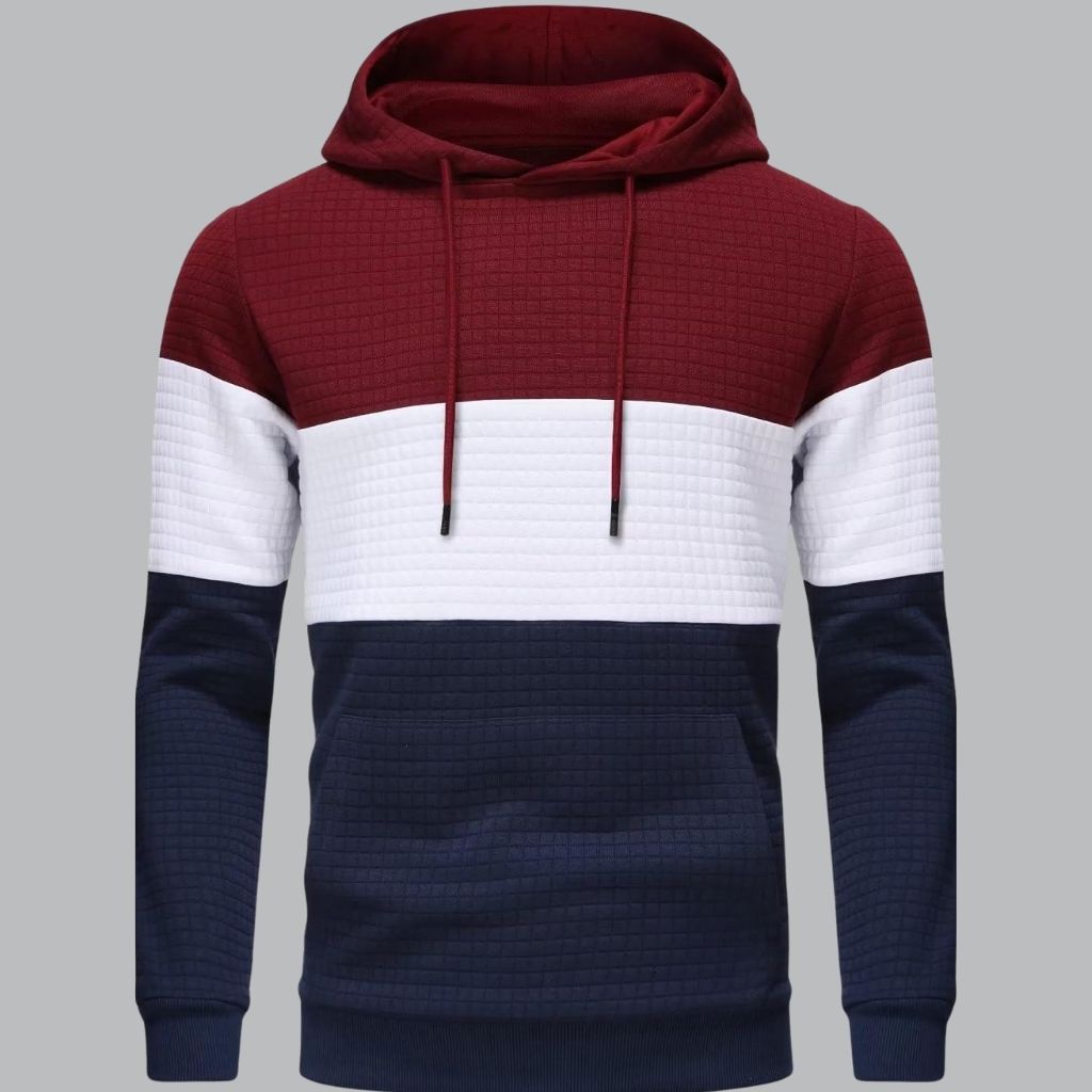 Pullover Plaid Jacquard Long Sleeve Drawstring Hipster Casual Hooded