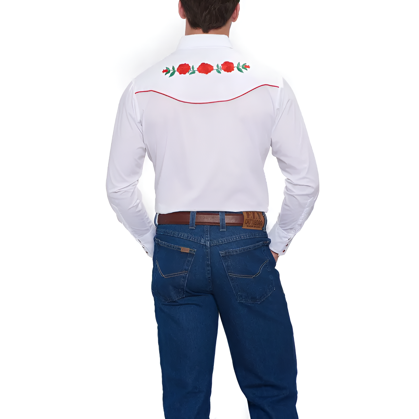 Men Long Sleeve Western Snap Shirt with Rose Embroidery