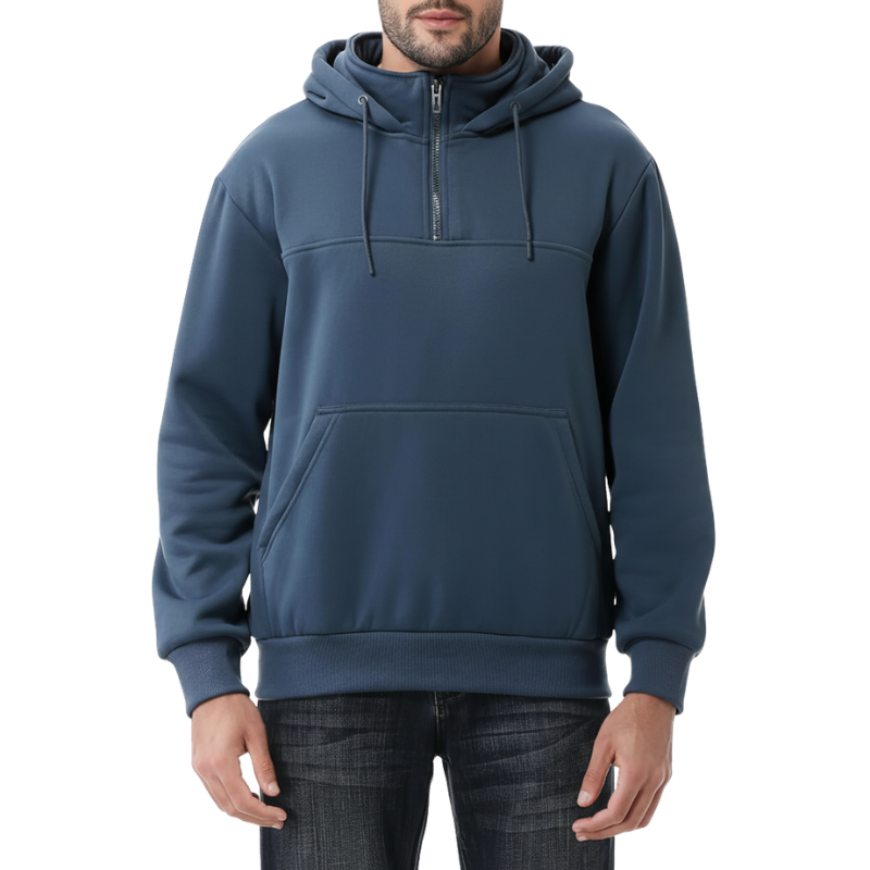 Men Fashion Hoodies Sweatshirts Loose Fit Heavyweight Quarter-Zip Sweatshirt Fleece-Lined Pullover