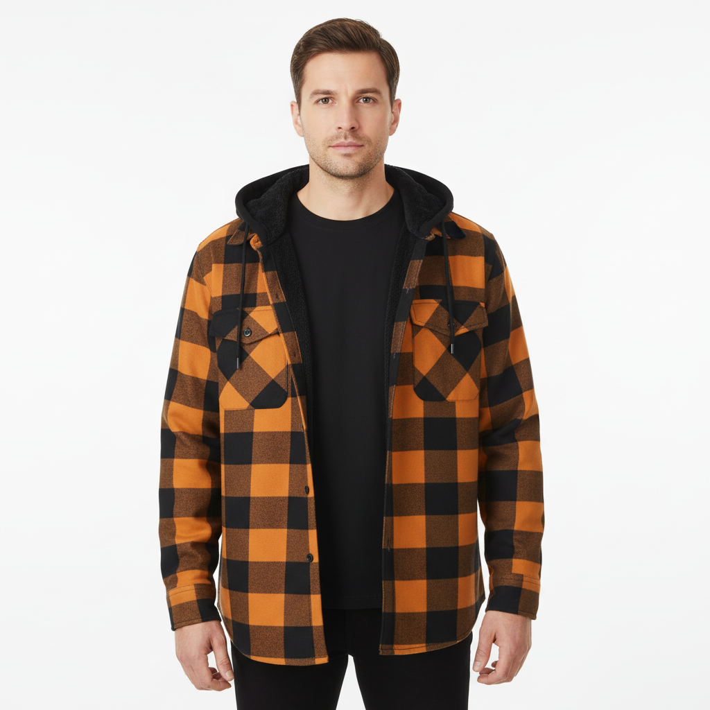 Thermal Flannel Plaid Winter Jacket With Pockets For Men