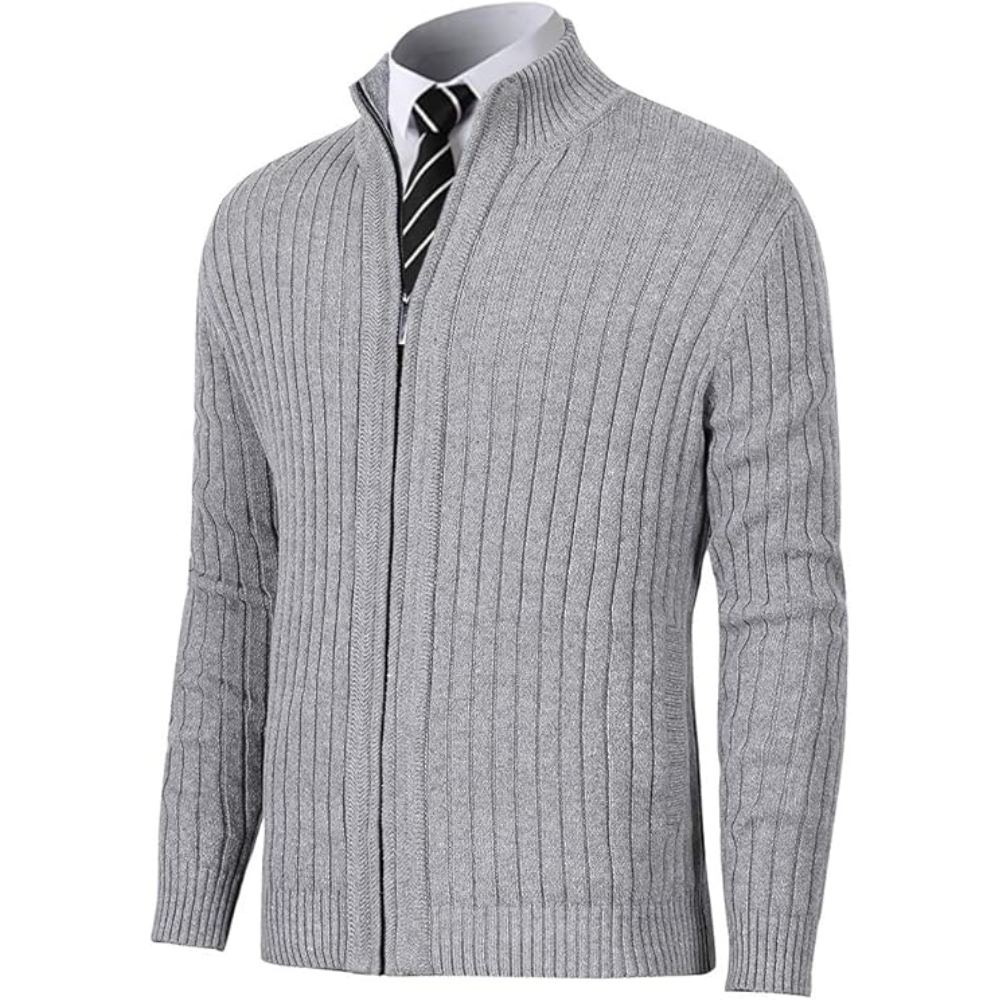 Men's Cardigan Sweaters Full Zip Up Stand Collar Slim Fit Casual Knitted Sweater with 2 Front Pockets