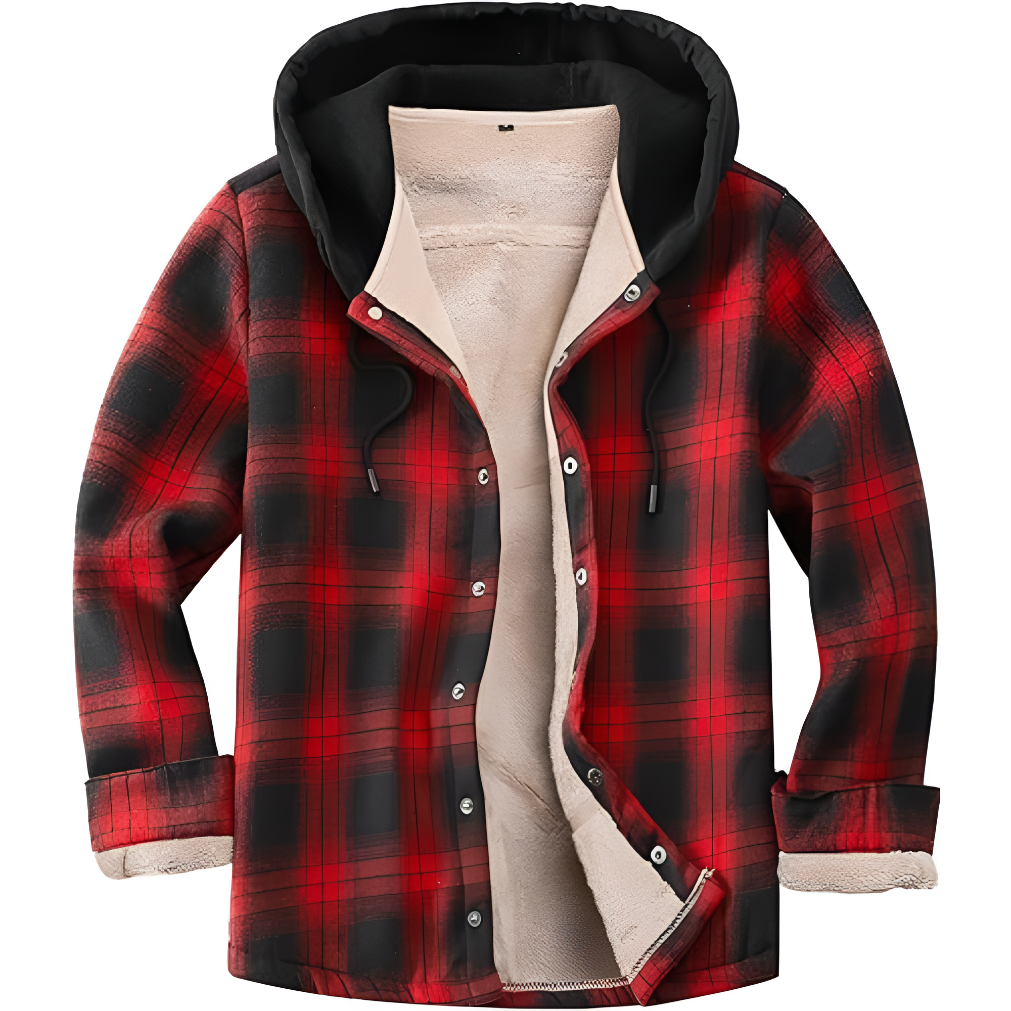 Men's Zip Up Flannel Shirt Jacket Fleece Lined Long Sleeve Plaid Coat Heavyweight Hoodie with Hood