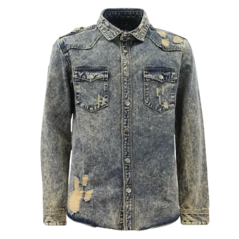 Vintage Faded Denim Button Up Casual Shirt For Men