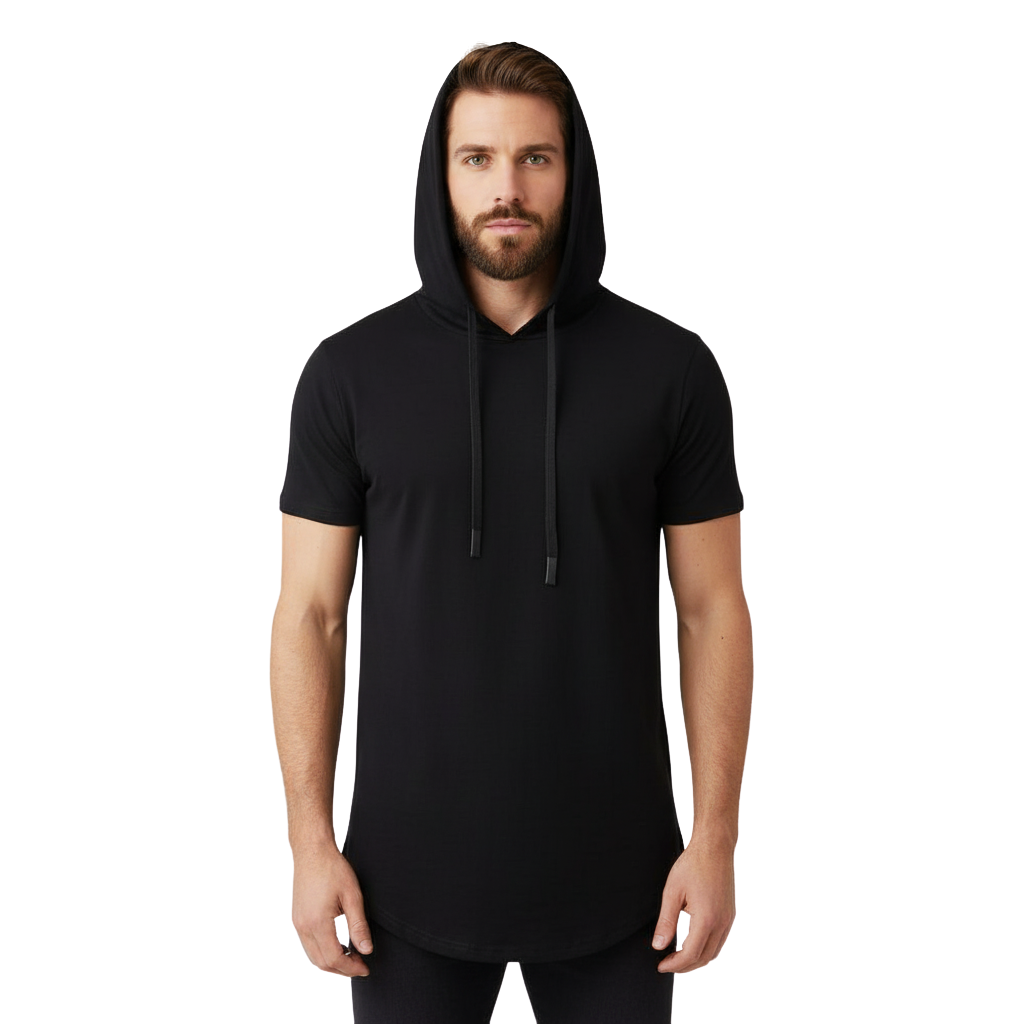 Men Cotton Short Sleeve Hooded T Shirt