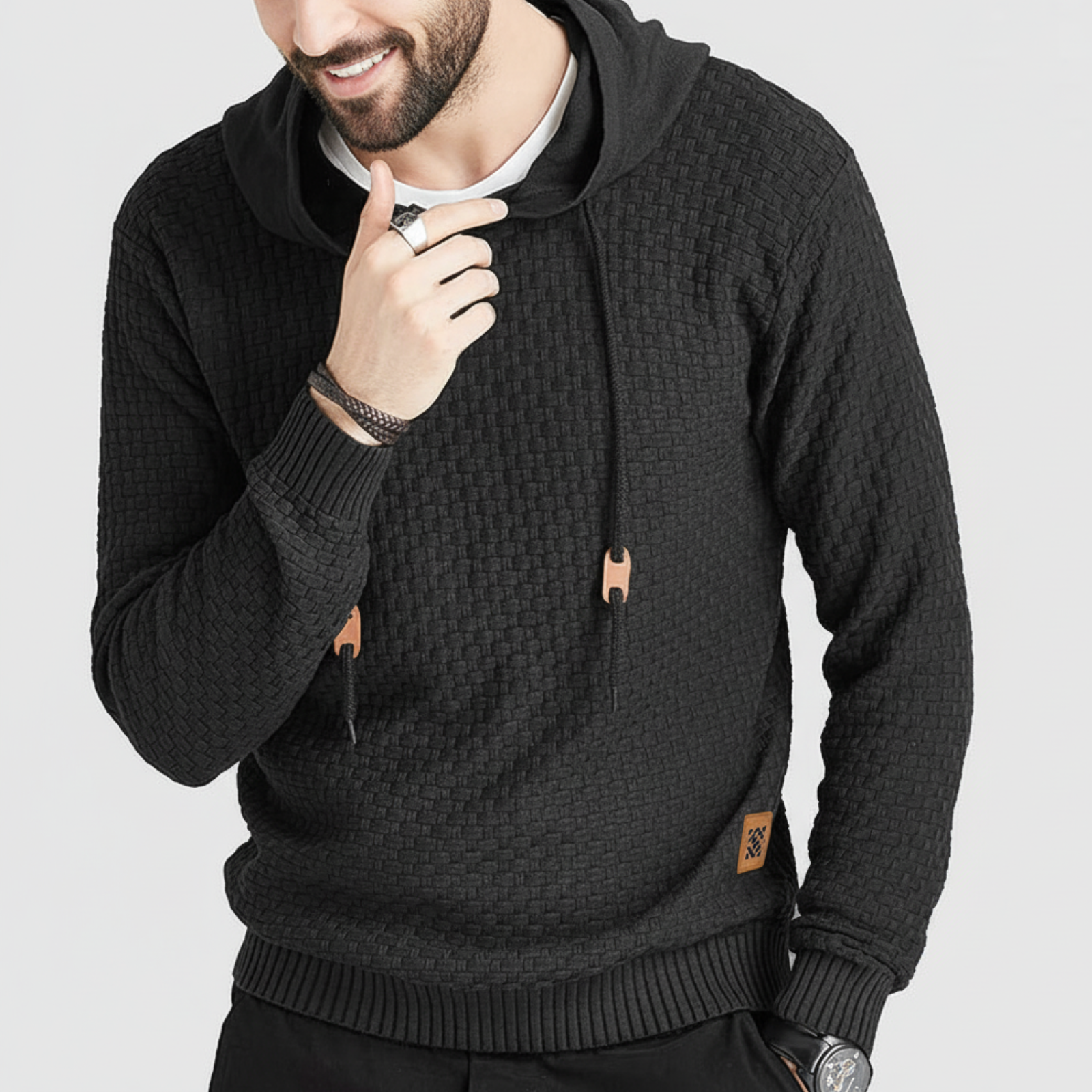 Long Sleeve Solid Knitted Hooded Sweater For Men