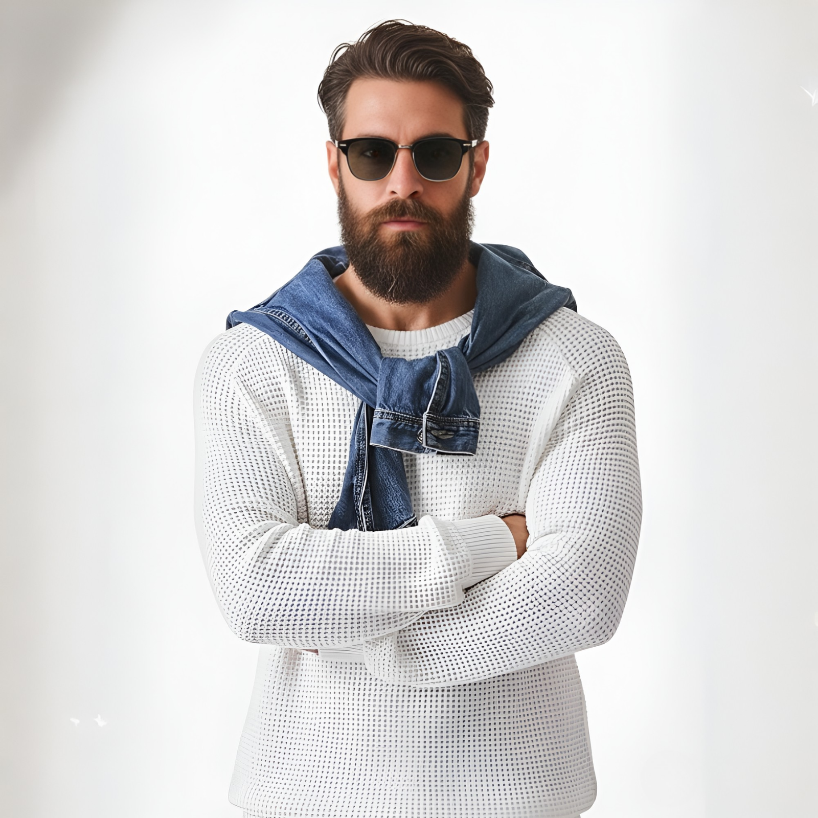 Waffle Textured Knit Pullover Sweater Casual Loose Fit For Men
