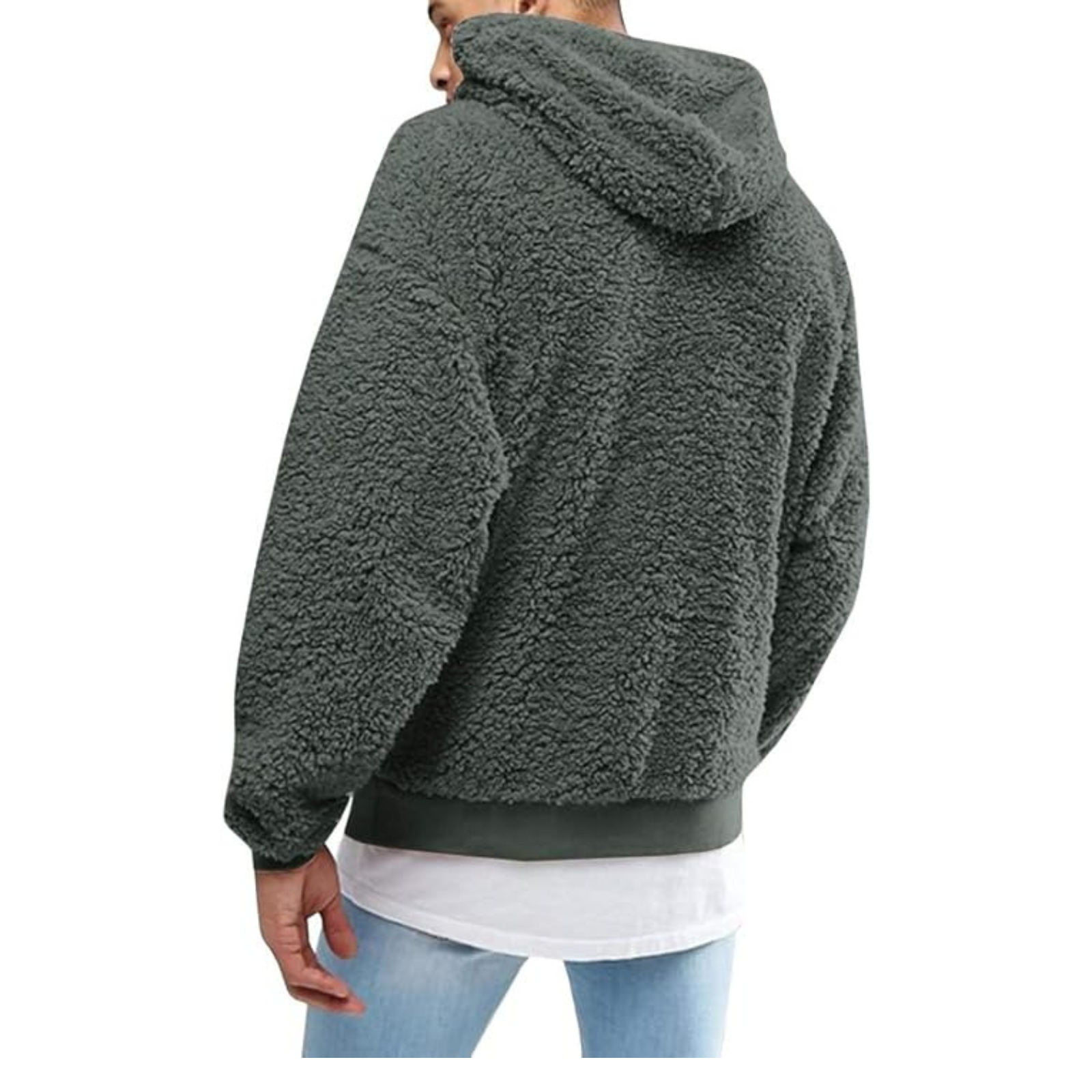 Sherpa Pullover Hooded Sweatshirt With Pocket For Men