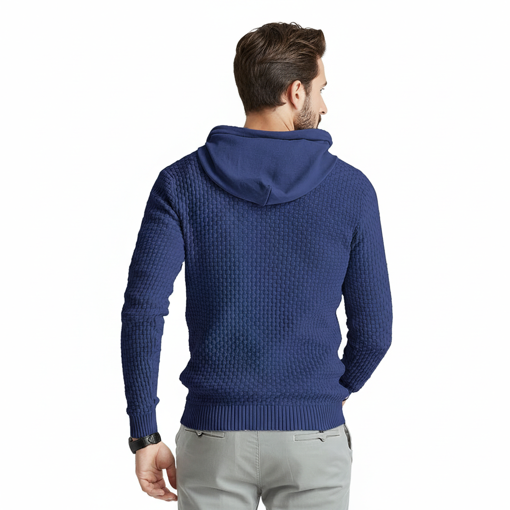 Mens Hooded Sweatshirt Long Sleeve Solid Knitted Hoodie Pullover Sweater