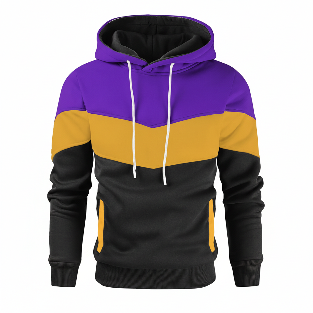 Men Novelty Color Block Pullover Fleece Hoodie Long Sleeve Casual Sweatshirt with Pocket
