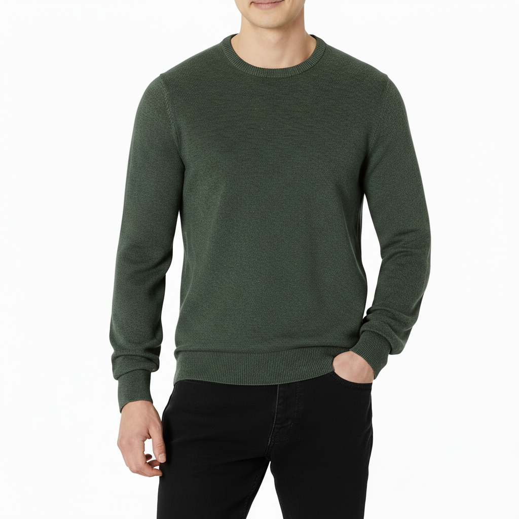 Men's Long-Sleeve Crewneck Sweater, 100% Cotton, Big & Tall Options Available