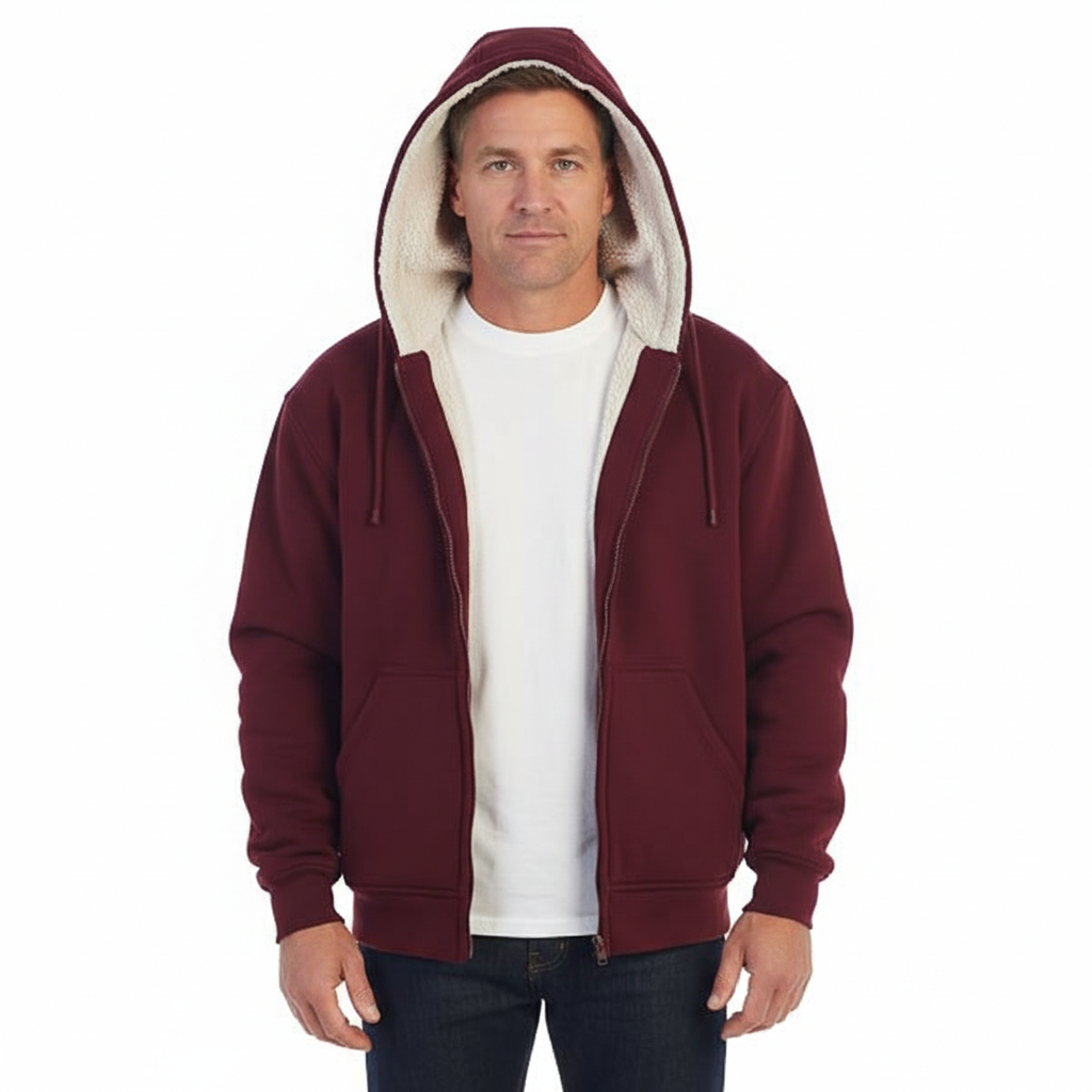 Men Soft Heavyweight Sherpa Lined Fleece Hoodie Jacket