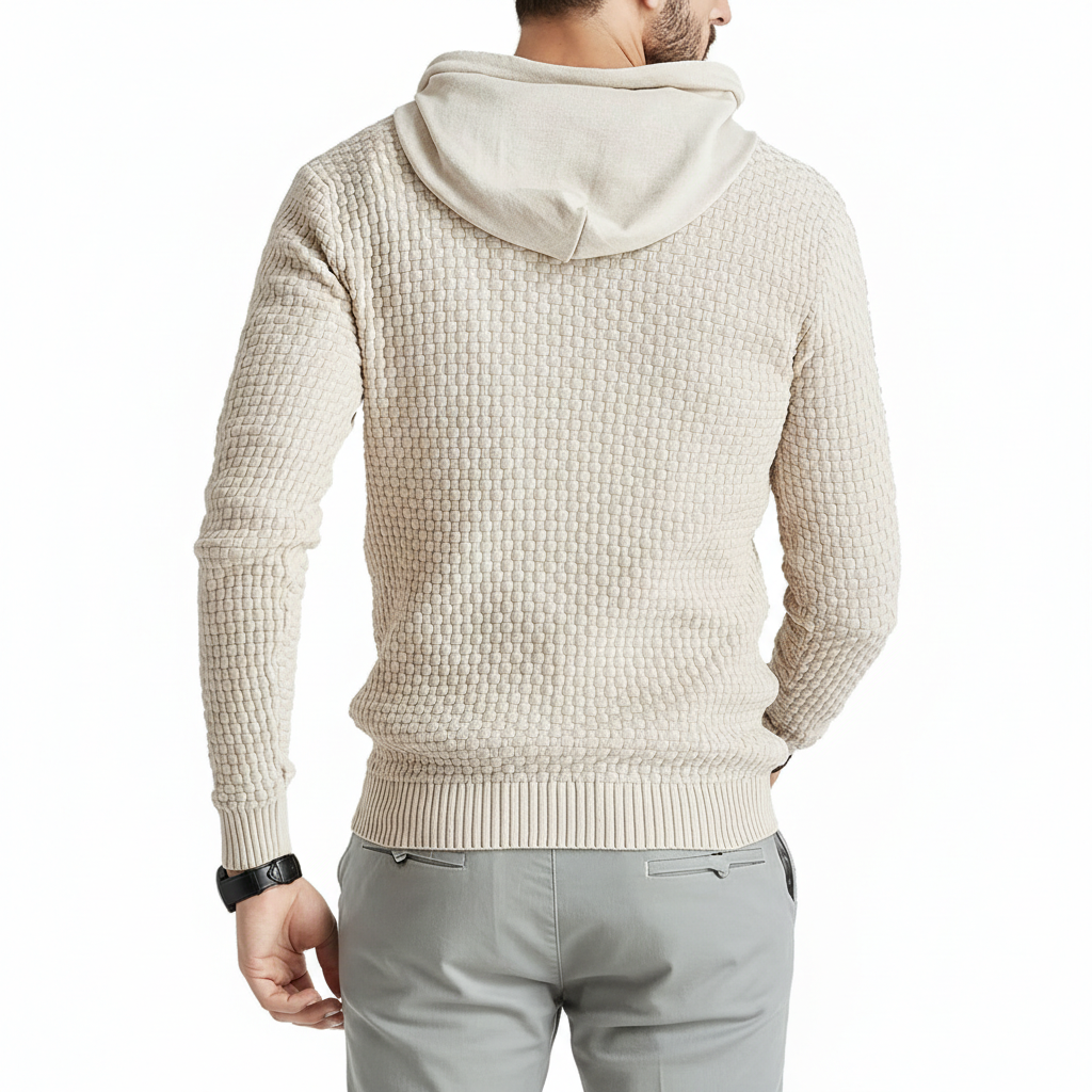 Mens Hooded Sweatshirt Long Sleeve Solid Knitted Hoodie Pullover Sweater