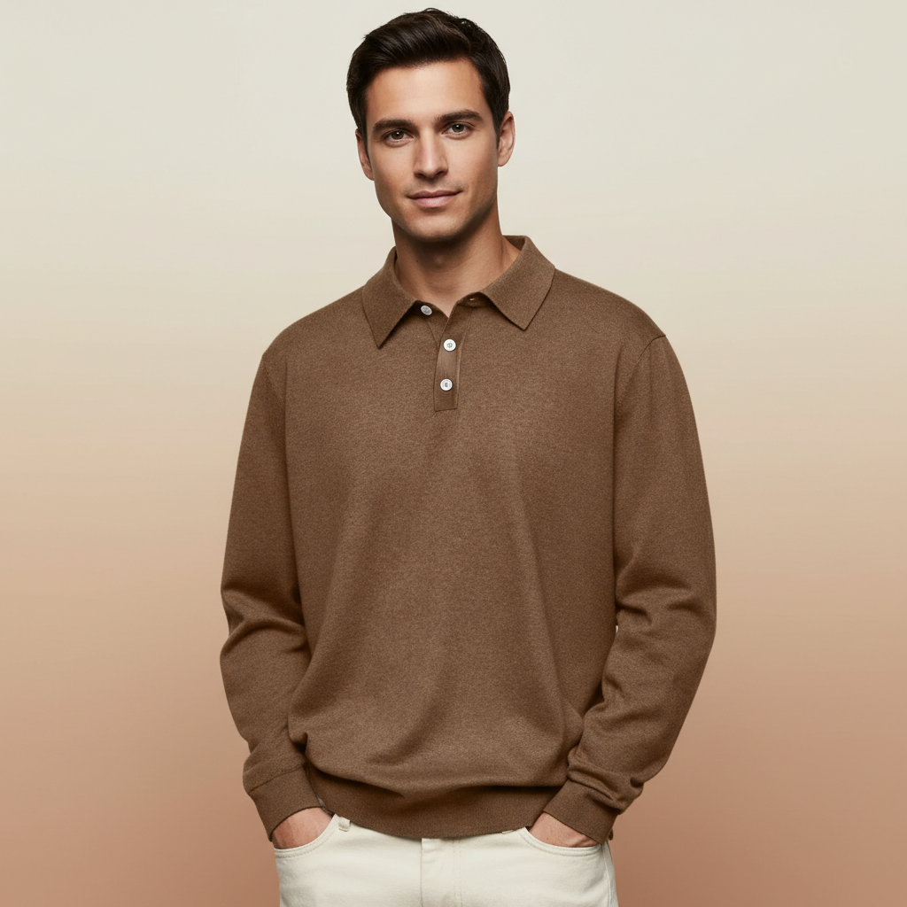 Cashmere Blend Lapel Polo Shirt For Men