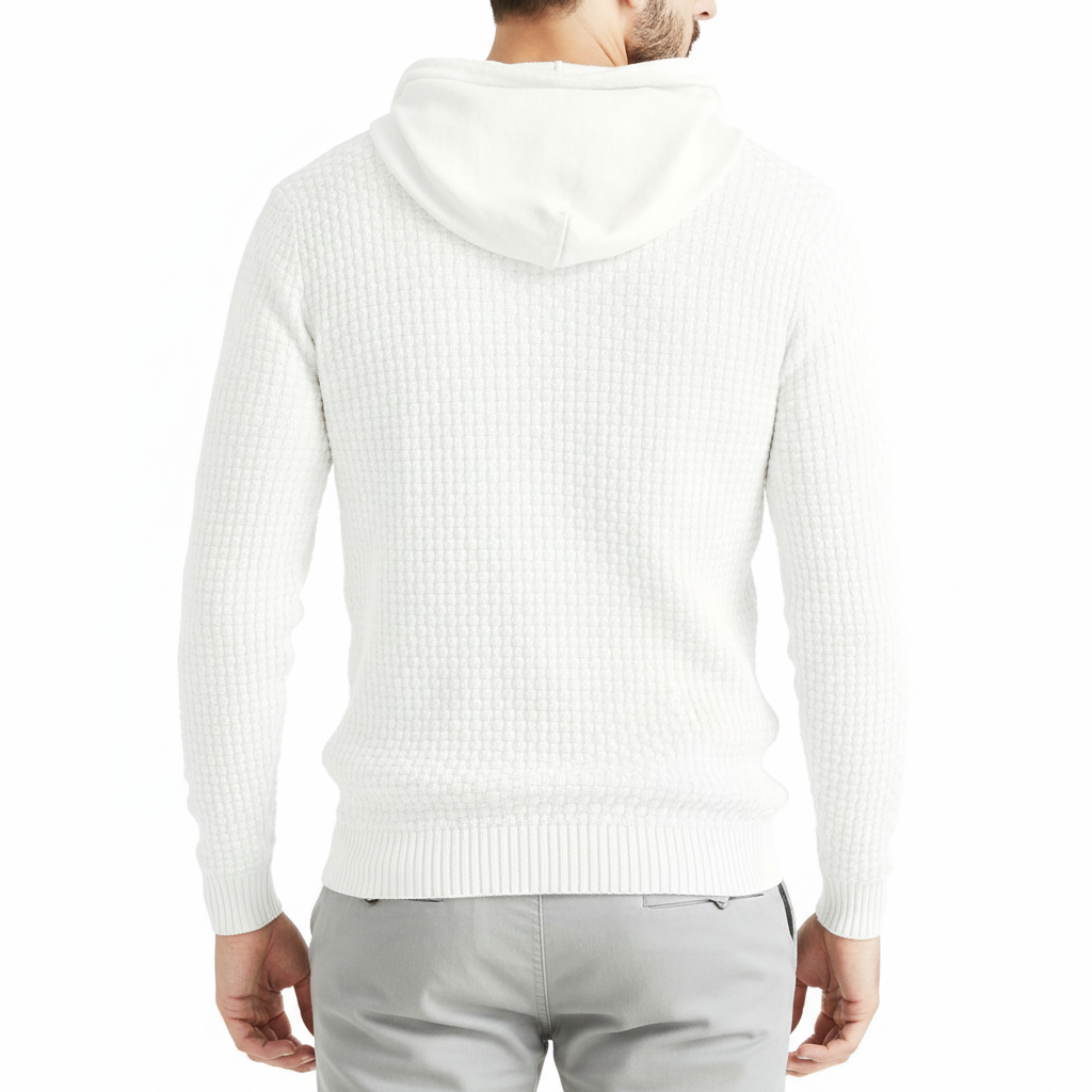 Mens Hooded Sweatshirt Long Sleeve Solid Knitted Hoodie Pullover Sweater