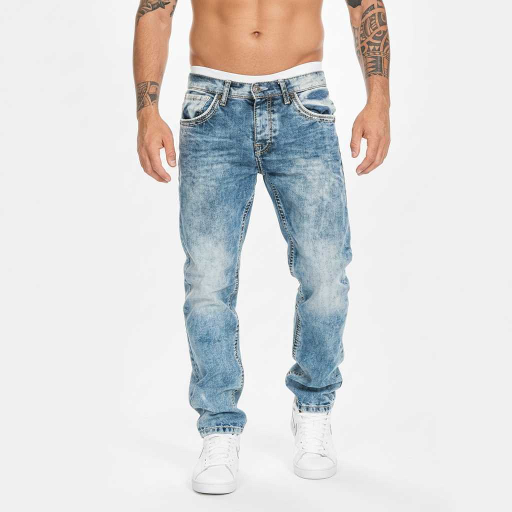 Lightweight Stretch Quality Straight Cut Denim Jeans For Men