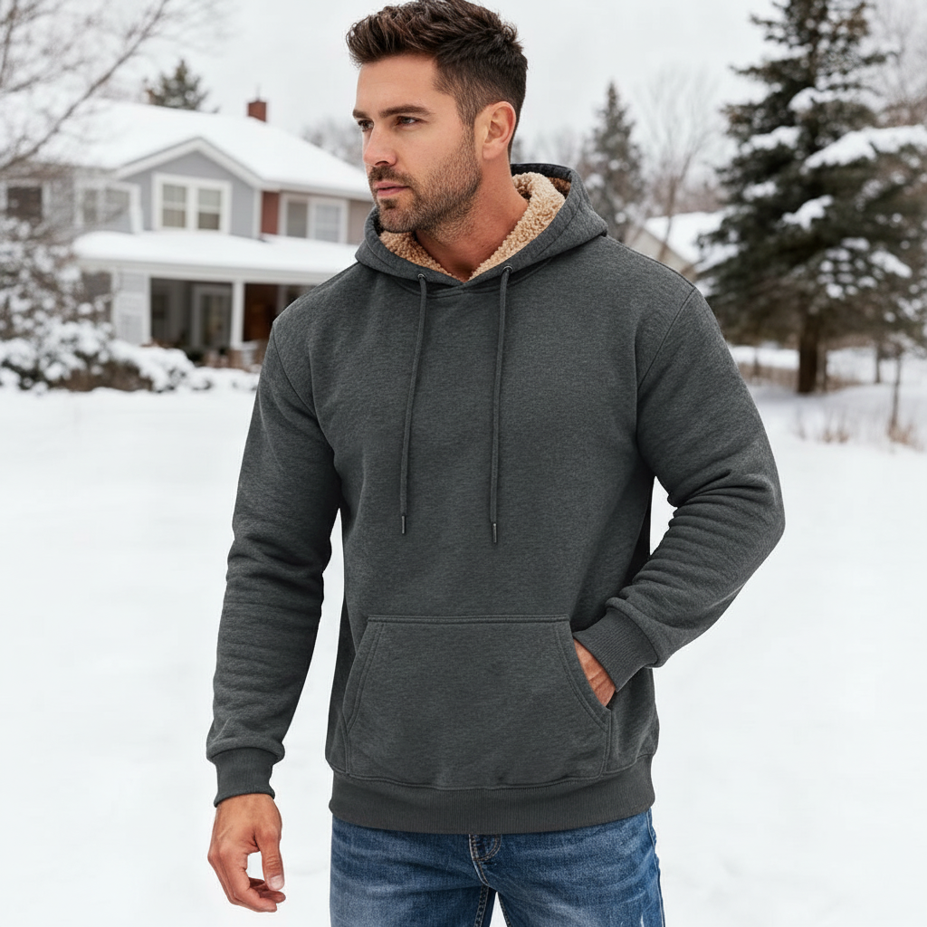 Heavy Sherpa Lined Pullover Hoodie For Men