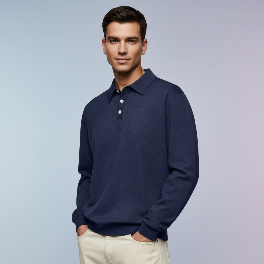 Cashmere Blend Lapel Polo Shirt For Men