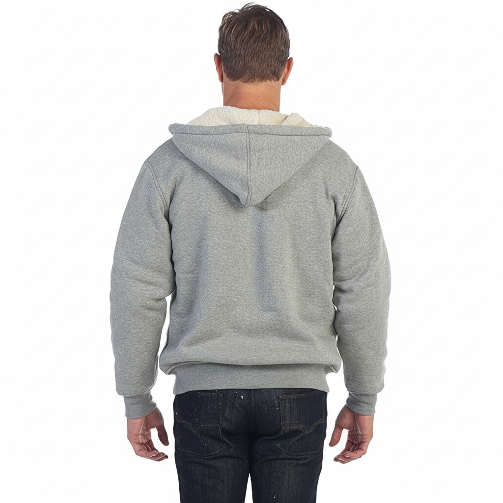 Men Soft Heavyweight Sherpa Lined Fleece Hoodie Jacket