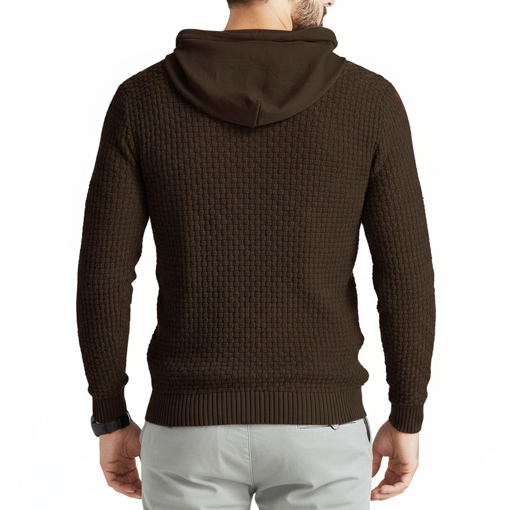 Mens Hooded Sweatshirt Long Sleeve Solid Knitted Hoodie Pullover Sweater
