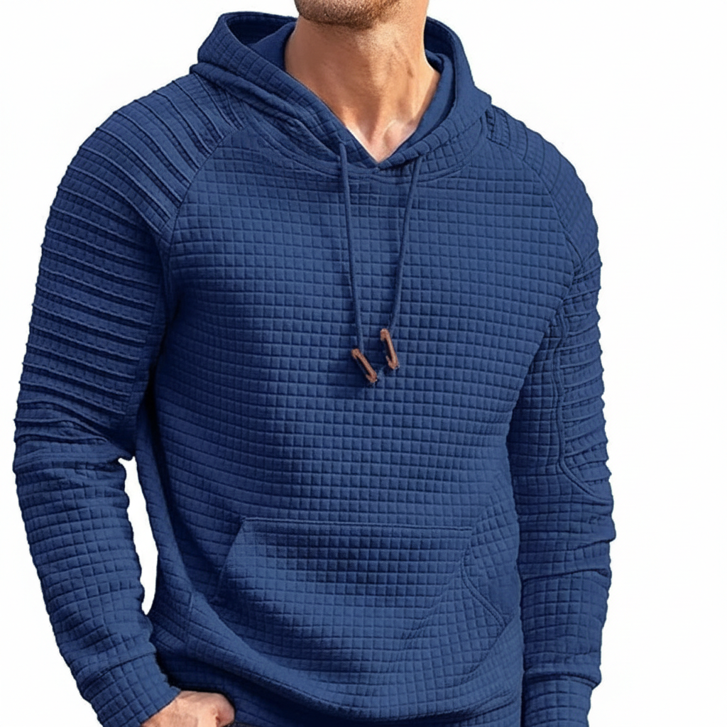 Waffle Knit Hooded Sweatshirt With Drawstring