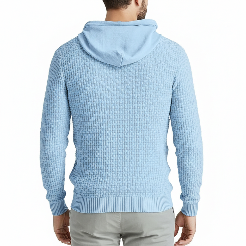 Mens Hooded Sweatshirt Long Sleeve Solid Knitted Hoodie Pullover Sweater