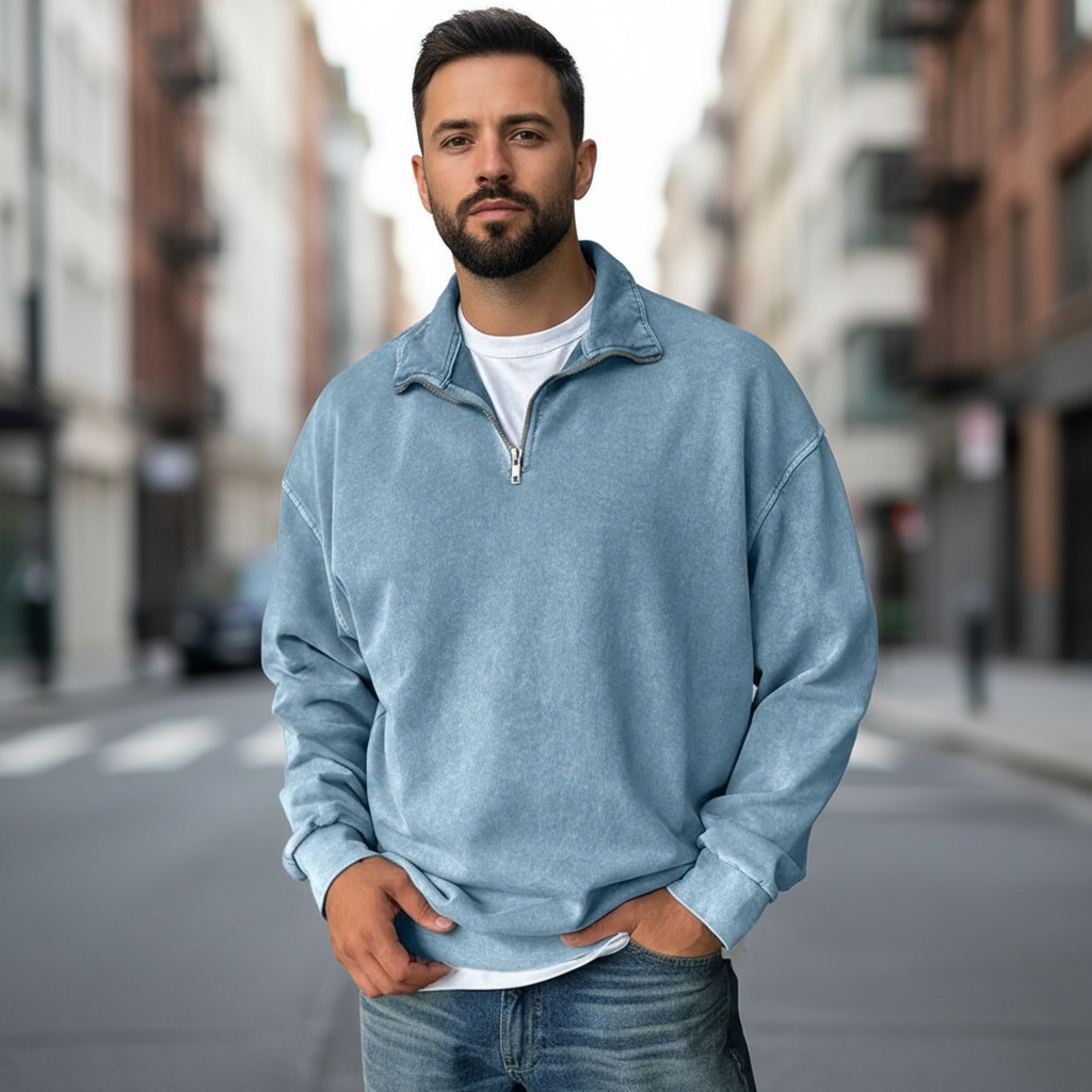 Stand Collar Half Zip Pullover For Men