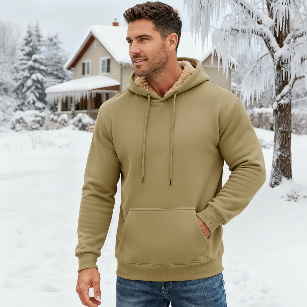 Heavy Sherpa Lined Pullover Hoodie For Men