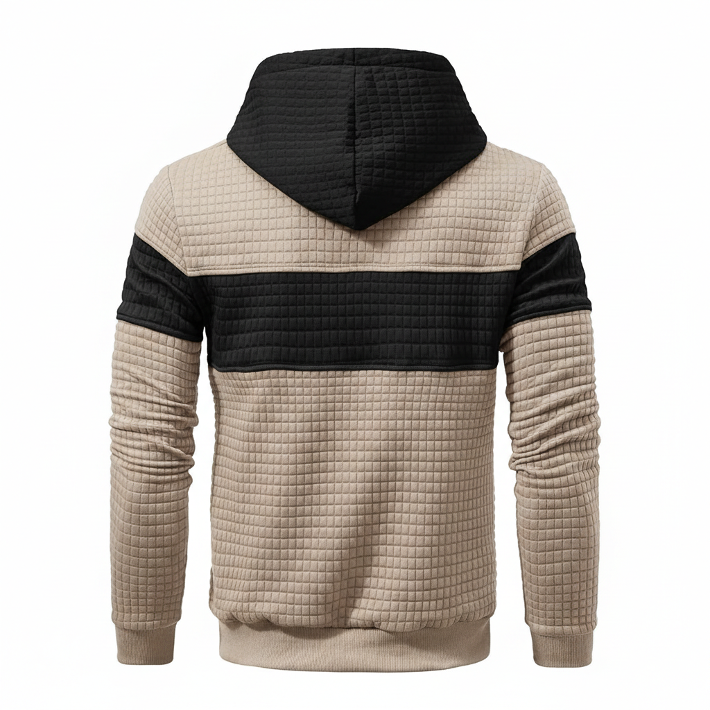 Men Sweatshirts Long Sleeve Pullover Patchwork Plaid Jacquard Hoodie Casual Drawstring Hoody Top
