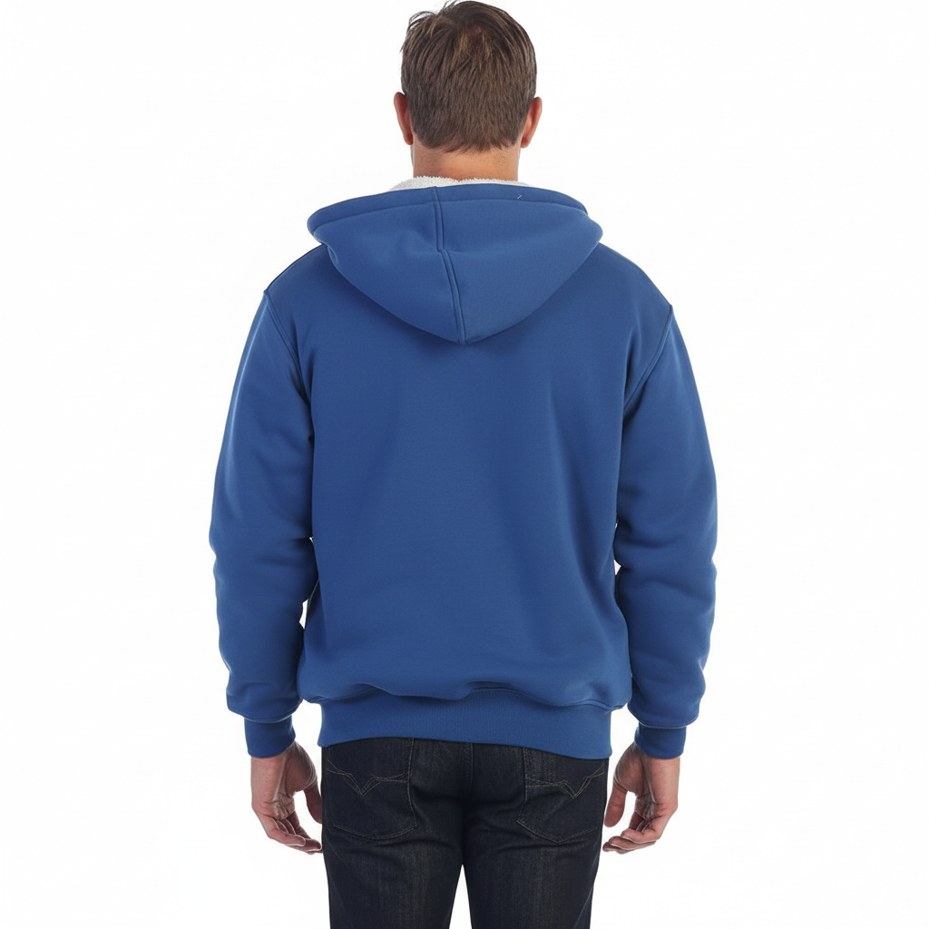 Men Soft Heavyweight Sherpa Lined Fleece Hoodie Jacket