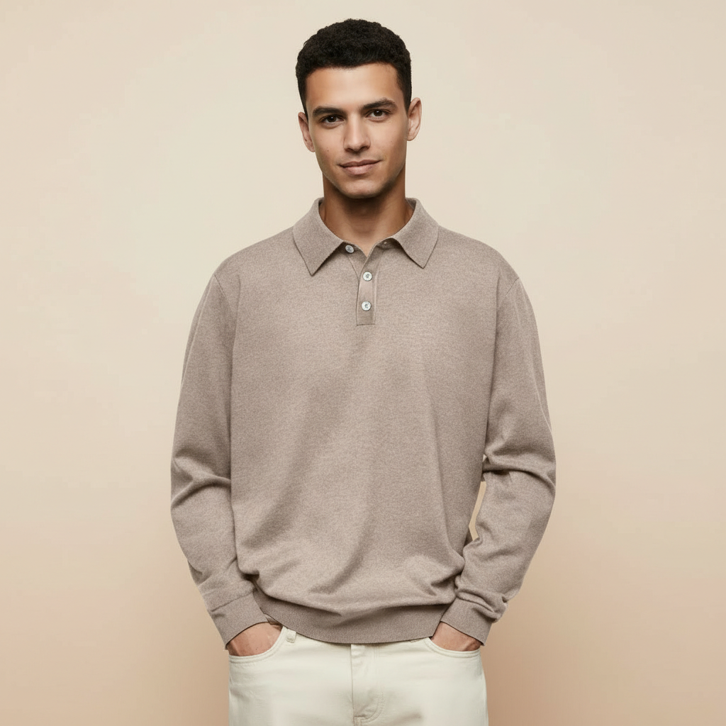 Cashmere Blend Lapel Polo Shirt For Men