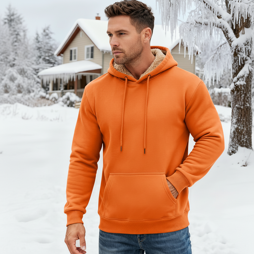 Heavy Sherpa Lined Pullover Hoodie For Men