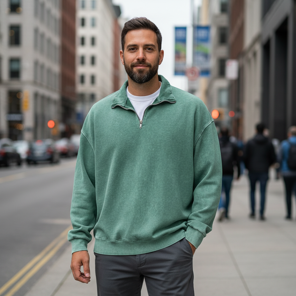 Stand Collar Half Zip Pullover For Men