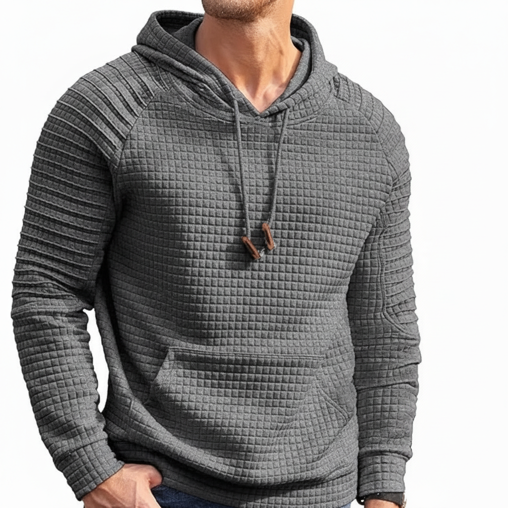 Waffle Knit Hooded Sweatshirt With Drawstring