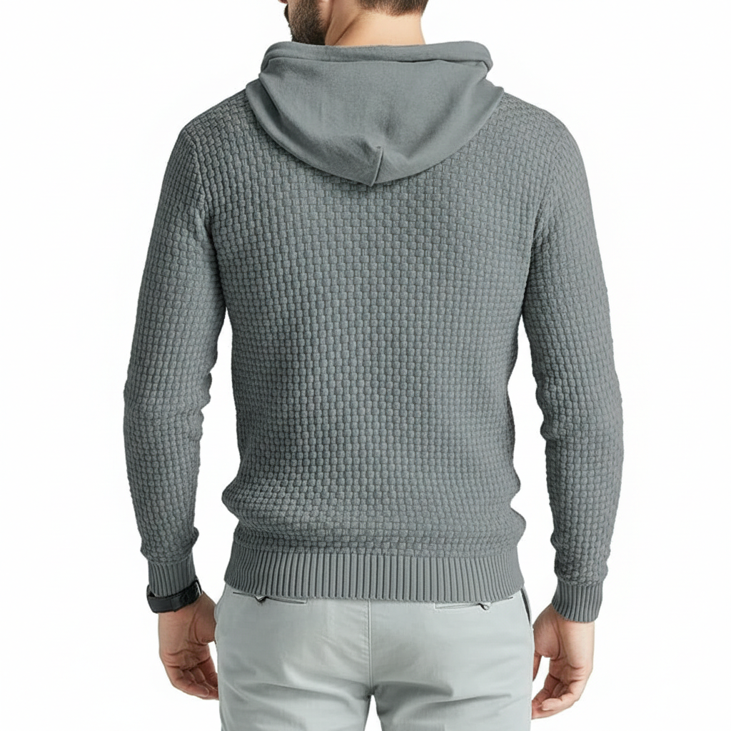 Mens Hooded Sweatshirt Long Sleeve Solid Knitted Hoodie Pullover Sweater
