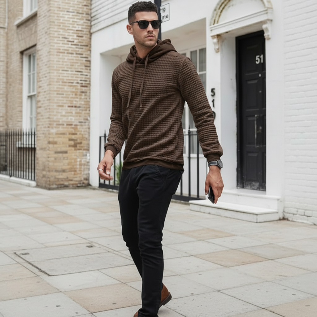 Waffle Knit Pullover Hoodie For Men