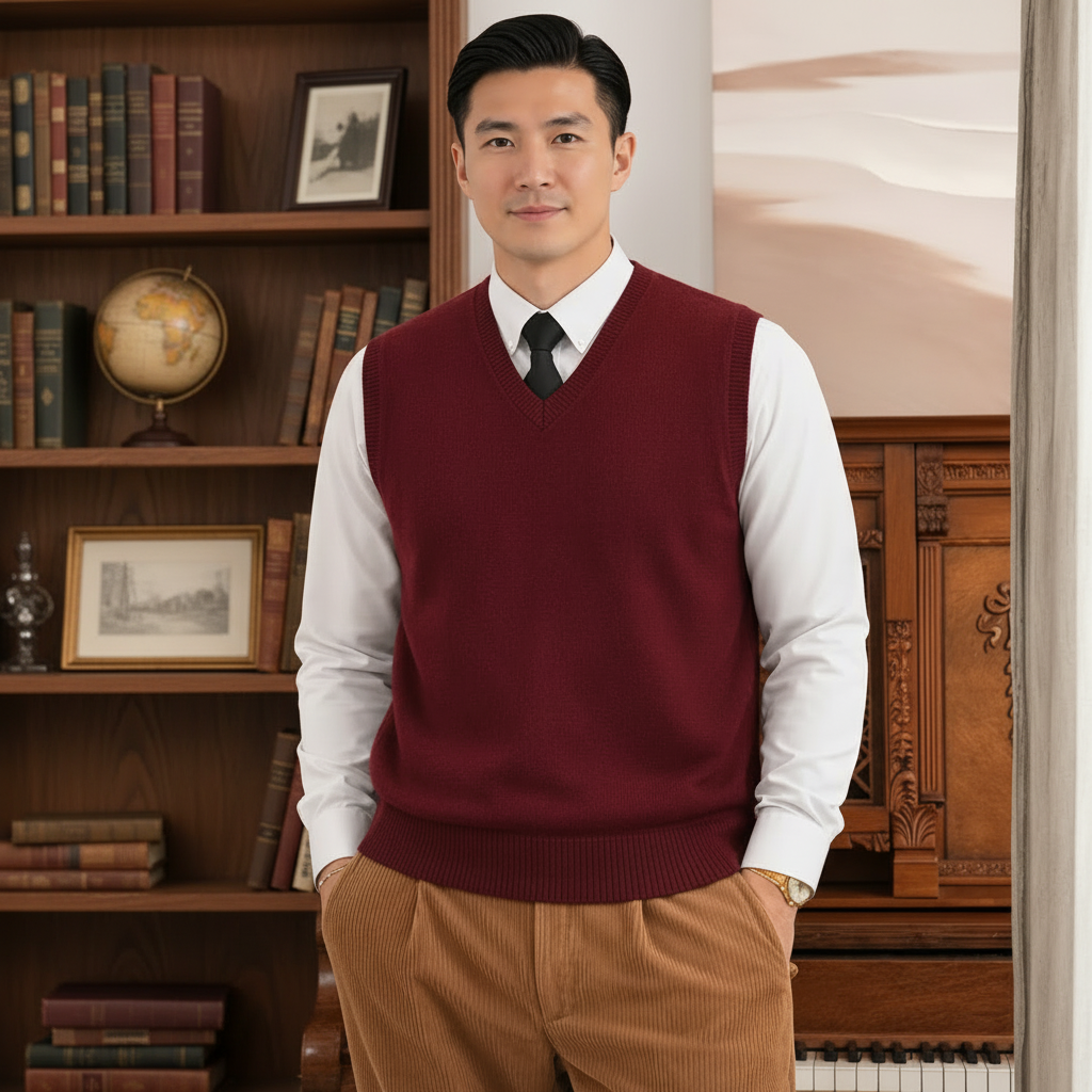 Wool Blend Knit Pullover Sweater Vest Fit For Men