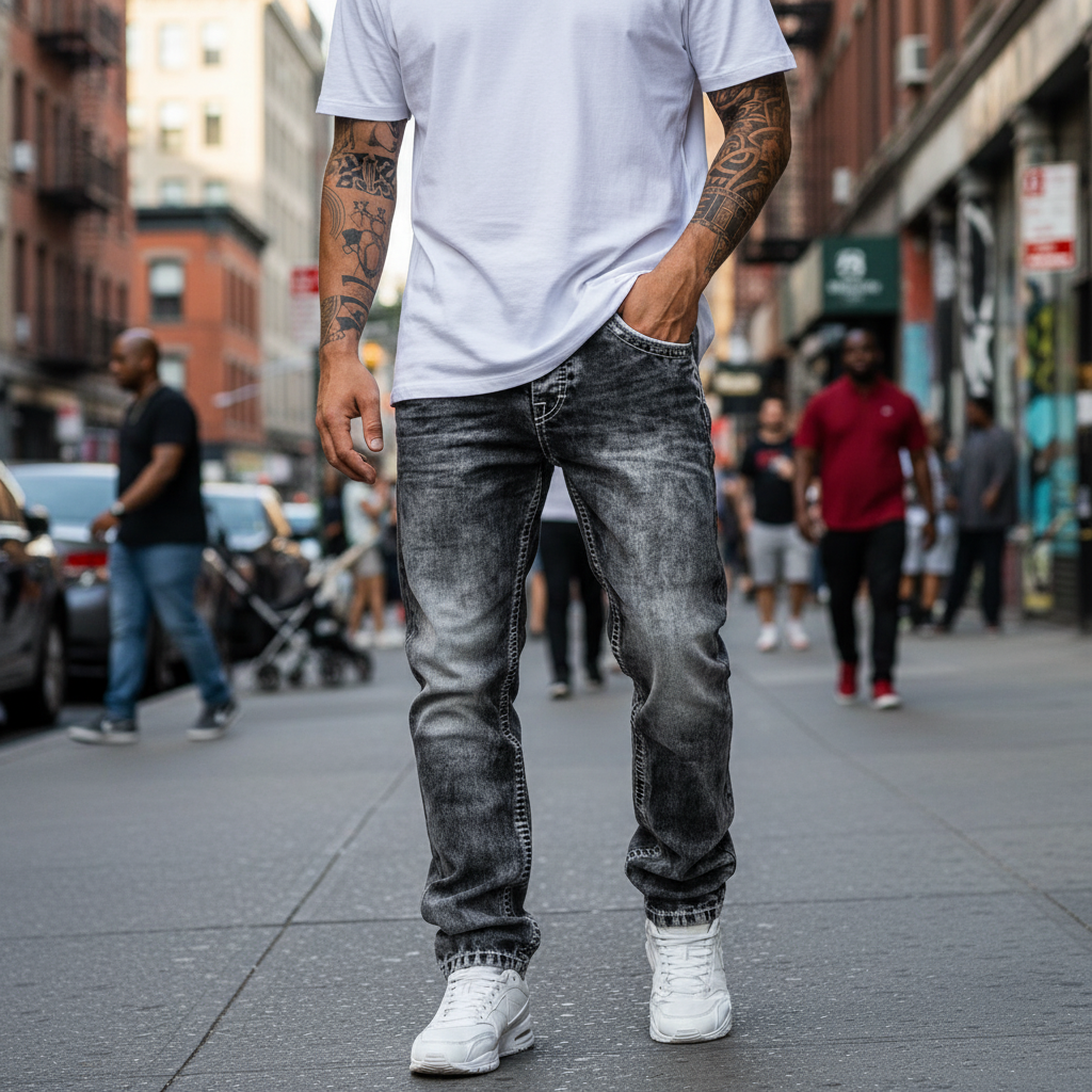 Lightweight Stretch Quality Straight Cut Denim Jeans For Men