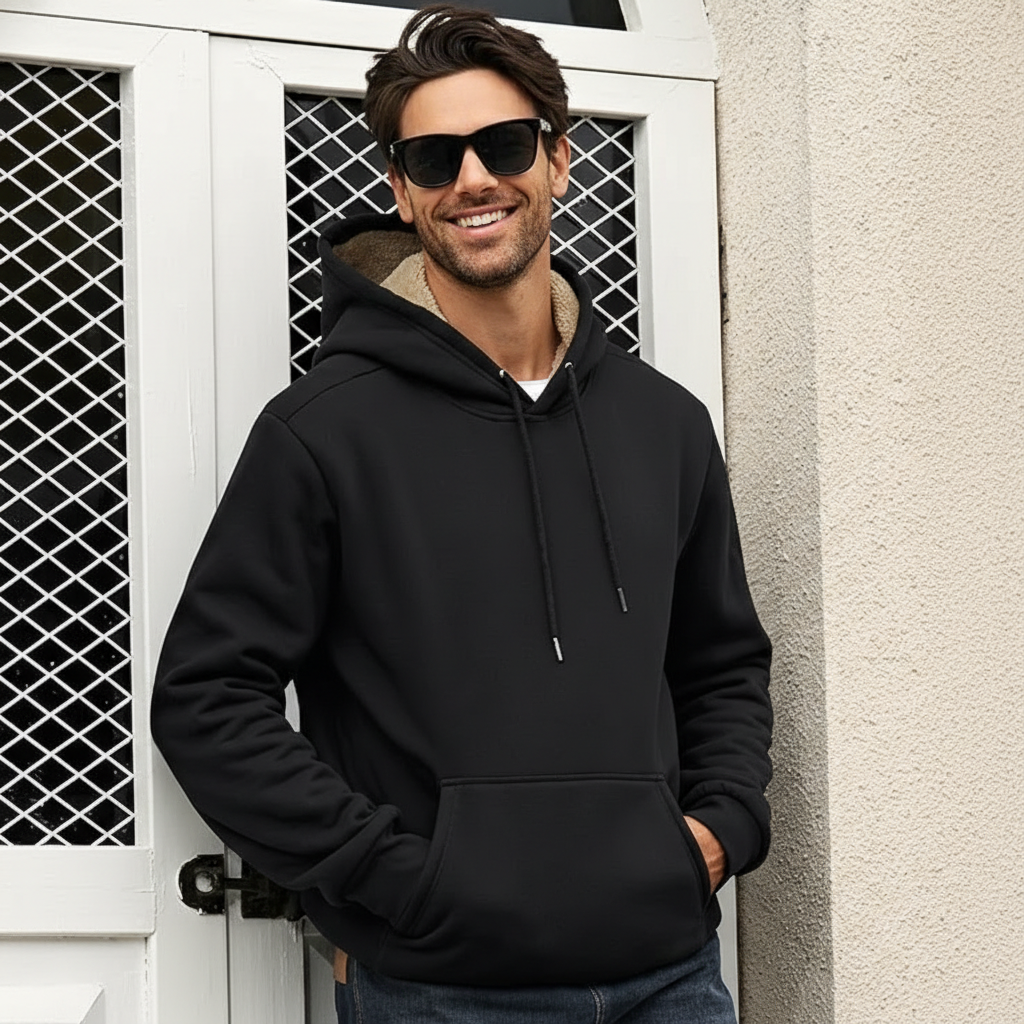 Mens Heavy Hoodie Sherpa Fleece Lined Pullover Thick Winter Hooded Sweatshirt