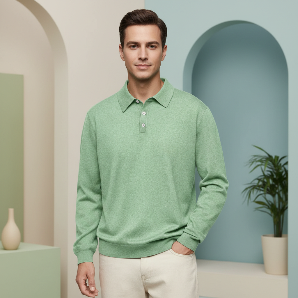 Fine Gauge Cashmere Polo Shirt For Men