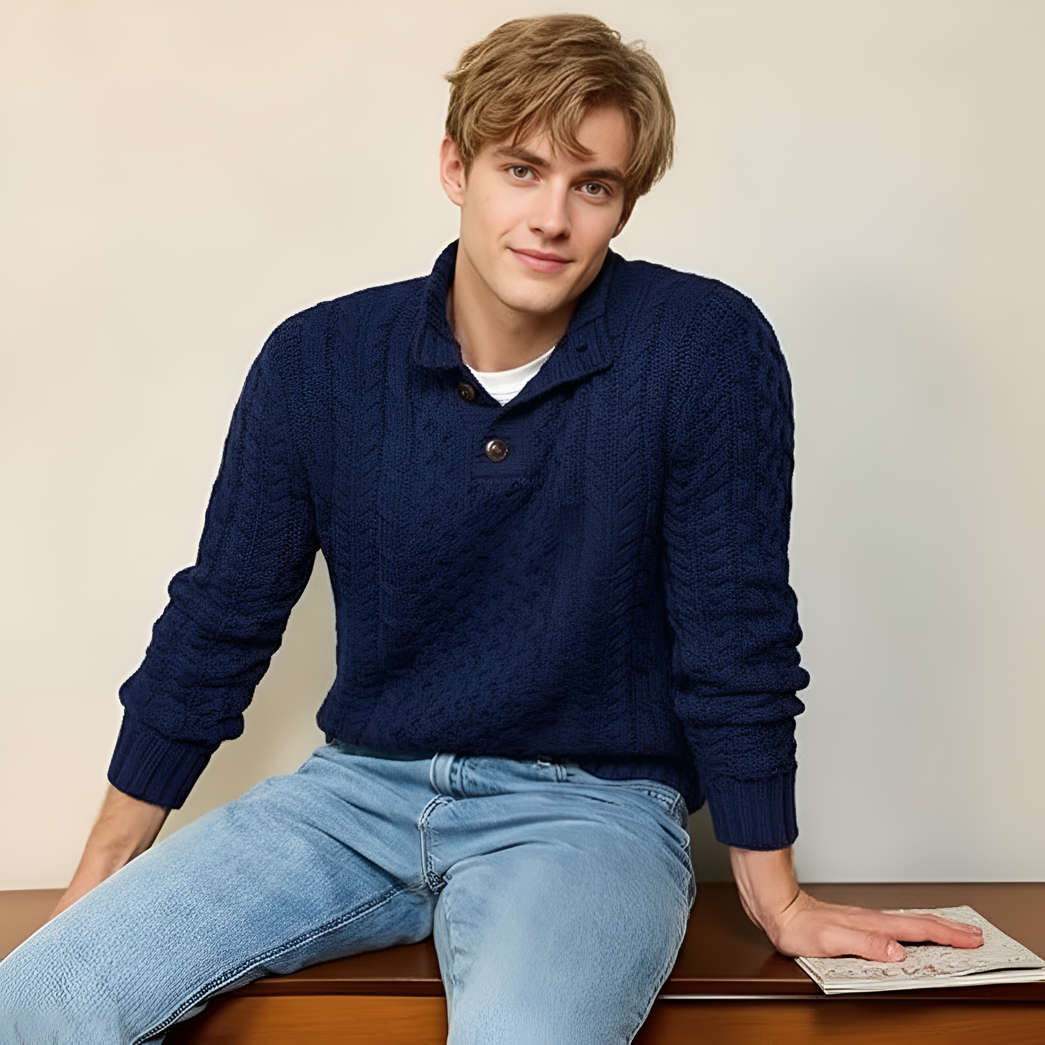 Knitted Chunky Thermal Sweater With Twisted Design For Men