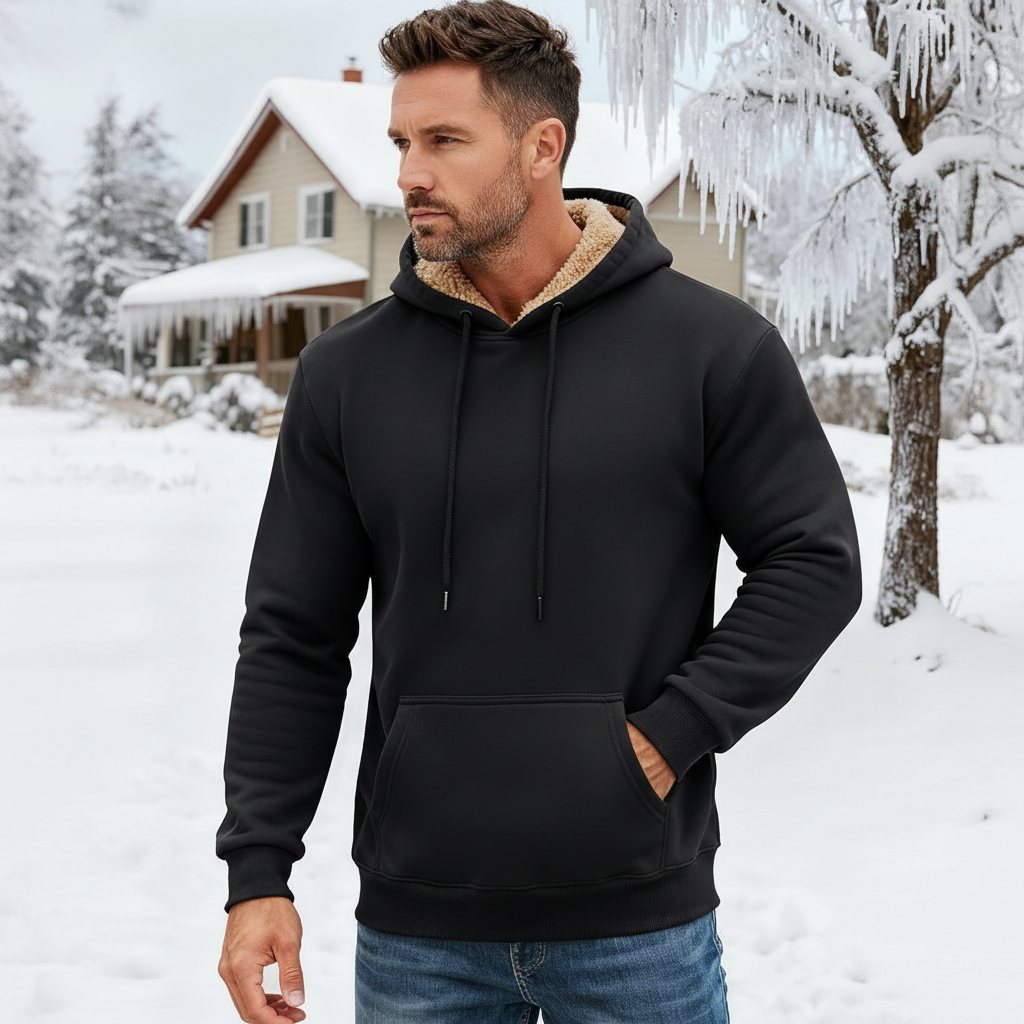Mens Heavy Hoodie Sherpa Fleece Lined Pullover Thick Winter Hooded Sweatshirt