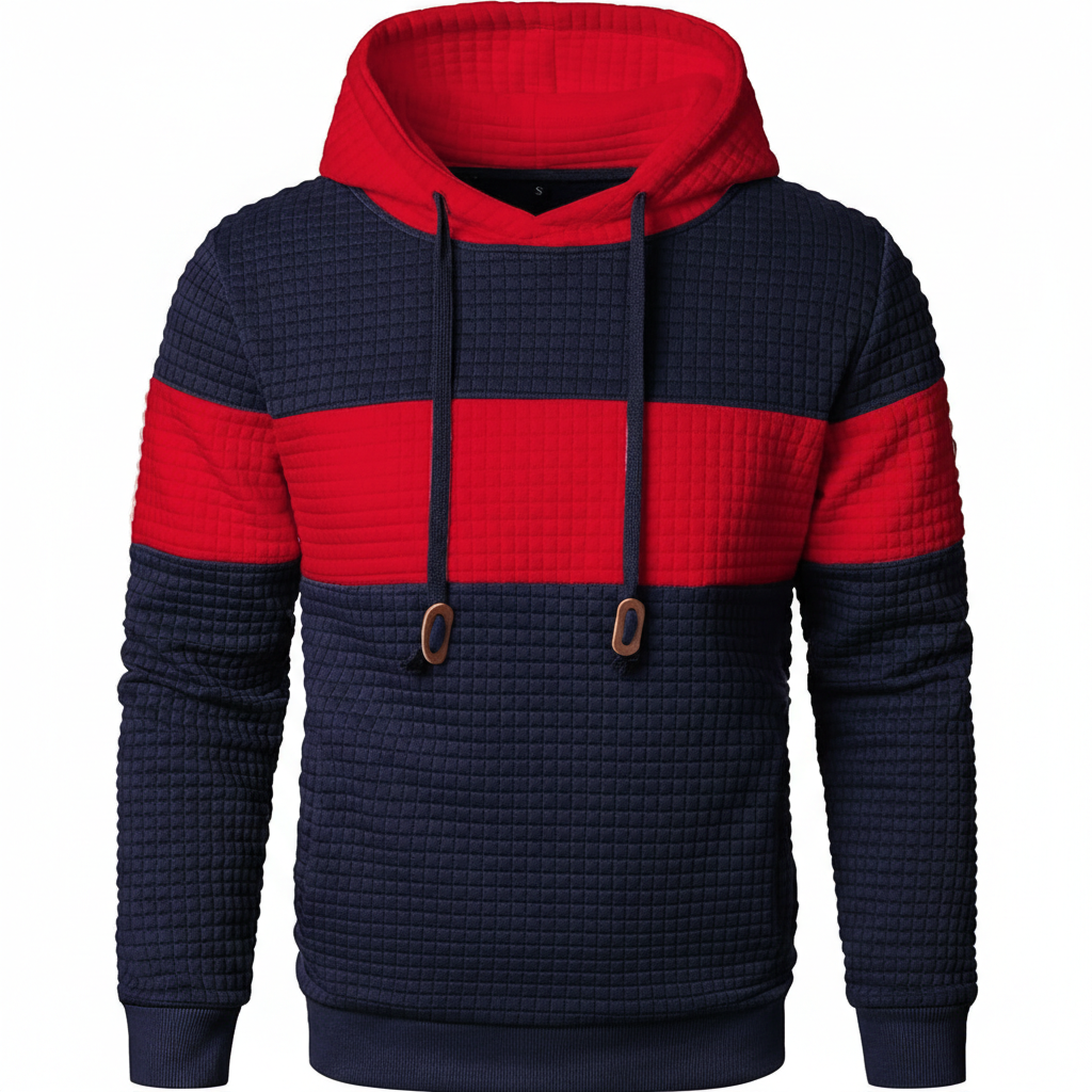 Men Sweatshirts Long Sleeve Pullover Patchwork Plaid Jacquard Hoodie Casual Drawstring Hoody Top